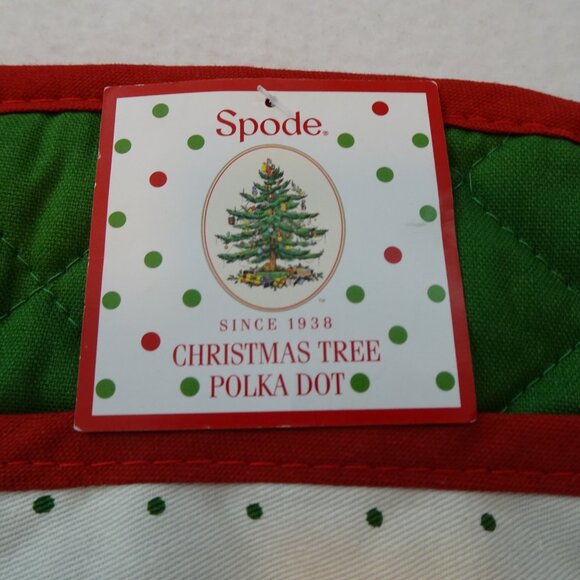 Spode Christmas Tree Oven Pot Holder Set of 2 Holiday Polka Dot Festive - Picture 2 of 7